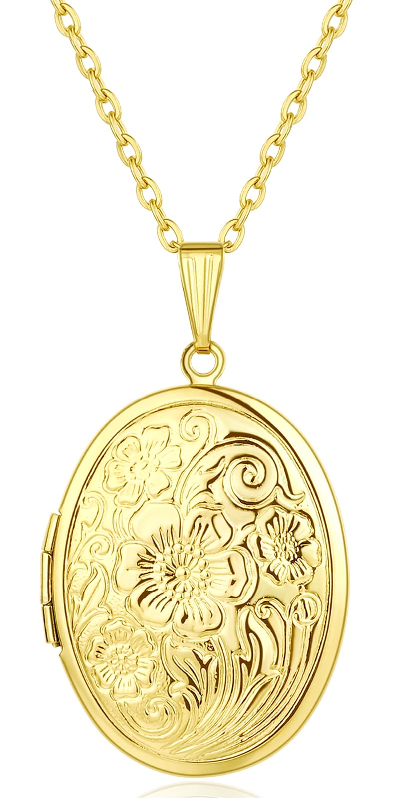 YOUFENG Oval Round Flower Locket Necklace that Holds Pictures Photo Locket Pendant Oval Gold-plated - Image 1